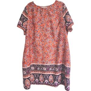 Emery‎ Rose Womens Dress 3X Floral Orange Boho Chic Casual Career Comfort